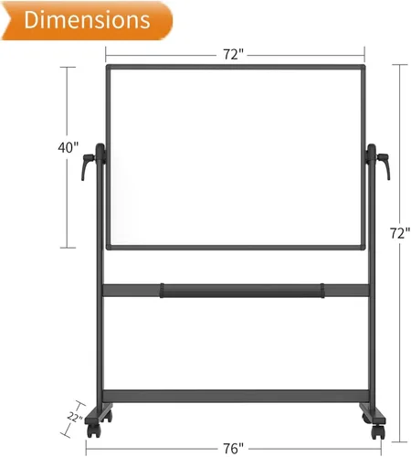 Vista 3 de VIZ-PRO Pizarra magnética móvil de doble cara de 72 x 40 pulgadas, marco y soporte de aluminio negro, con 3 borradores secos