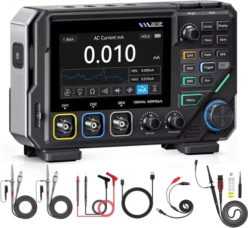 Vista 2 de ZDDW9VOG 2D15P 3 en 1 multímetro digital Osciloscopio generador de señal 2 canales 100MH 20000 cuenta voltaje de rango automático/corriente