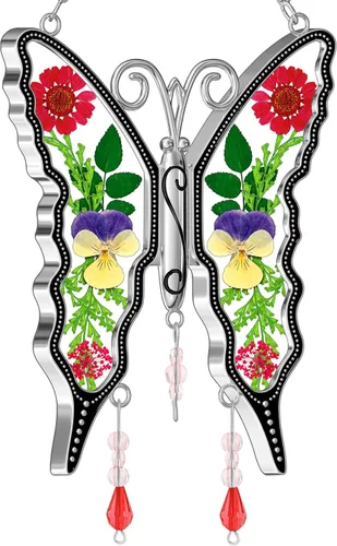 Vista 11 de KY &BOSAM - Atrapa luz de vitral con mariposa de color, con la frase A special teacher. Campanilla para el viento, como regalo para la profesora