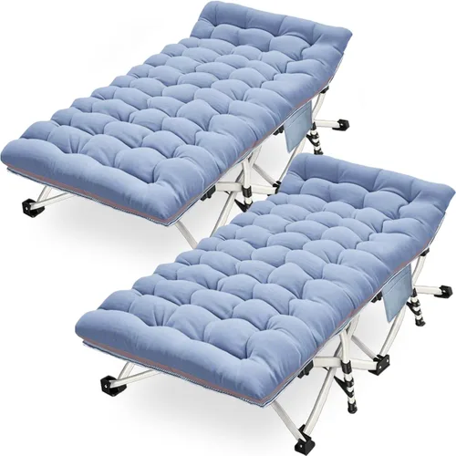Vista 8 de Catres de campamento, paquete de 2 camas de camping con cómoda colchoneta para dormir con almohadilla, cama plegable resistente, catre de dormir