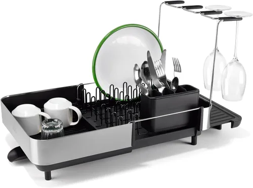 Vista 16 de Joseph Joseph Escurridor extensible de platos con dos piezas, acero inoxidable, antiarañazos, escurridor de utensilios móvil y boquilla de drenaje