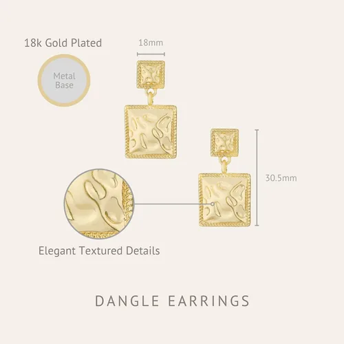 Vista 3 de Ettika Aretes chapados en oro de 18 quilates con cuadrados repetidos Diseño texturizado dorado accesorio de joyería de moda gran regalo Chapado