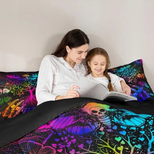 Vista 5 de Erosebridal Juego de ropa de cama con diseño de árbol de la vida, diseño bohemio de mariposa y mariposa, edredón de fase lunar hippie, edredón