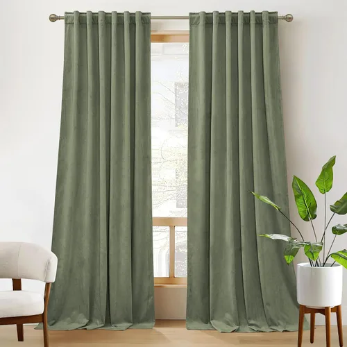 Vista 54 de RYB HOME Cortinas 100% opacas de terciopelo blanco para dormitorio, pestaña trasera y bolsillo para barra, aislamiento térmico, cortinas