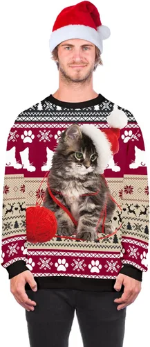 Vista 3 de ALBIZIA sudadera unisex con cuello redondo y estampado de animales, suéter feo de Navidad
