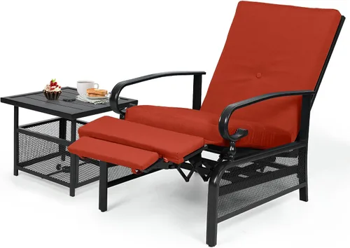 Vista 9 de Oakcloud Sillón Ajustable para Exteriores Silla Reclinable Relajante de Metal para Patio con Cojines Extraíbles (Azul Pavo Real)