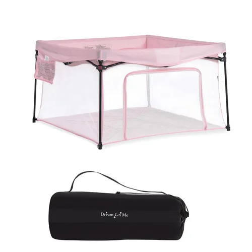 Vista 9 de Dream On Me Ziggy Canopy - Negro/Blanco, compatible con corralito Ziggy Square, protección UV, lluvia e insectos, plegable y apto para viajes