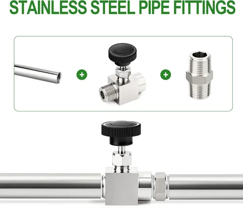 Vista 5 de TAISHER Válvula de aguja de acero inoxidable 316 con mango de rueda 1/2 "NPT macho x 1/2" NPT hembra