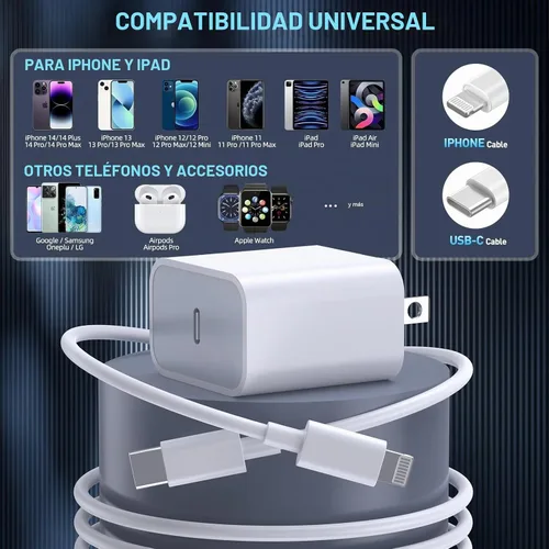 Vista 3 de Cargador rápido para iPhone, cargador de iPhone de carga rápida [certificado Apple MFi], paquete de 3 cargadores de Apple, USB C, bloque de carga