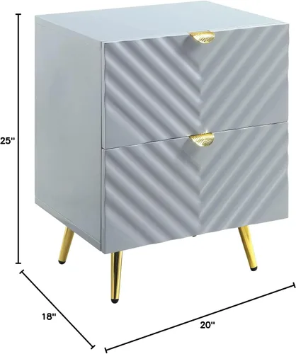 Vista 3 de Acme Mesita de noche con acabado de muebles con 2 cajones, gris alto brillo