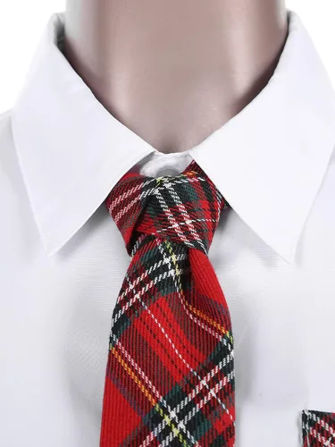 Vista 6 de Uniforme para mujer, disfraz de cosplay de manga corta, camisa de corbata con falda a cuadros, conjuntos de 3 piezas