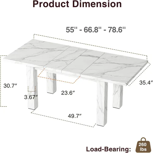 Vista 2 de Halitaa Mesa de comedor extensible para 6 a 10 personas, mesa de comedor rectangular rústica expandible de 55 a 78 pulgadas, reunión para cocinas