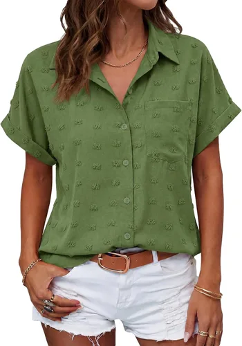 Vista 11 de Beautife Camisas con botones para mujer, blusas de manga corta Albaricoque