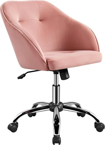 Vista 10 de Topeakmart Silla de escritorio de terciopelo para oficina, con base de metal, tapizada, giratoria, altura ajustable, silla de computadora moderna