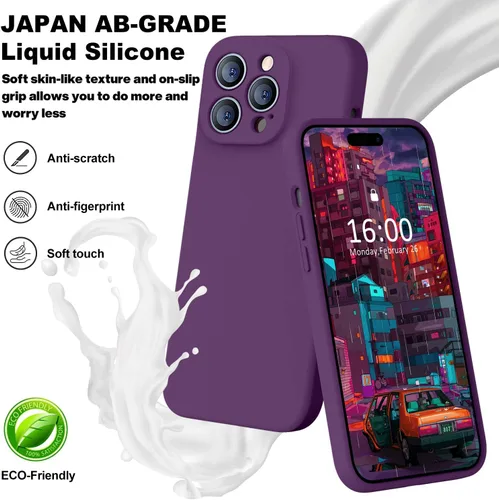 Vista 2 de Funda compatible con iPhone 14 Pro, silicona mejorada [protección de cámara] [forro de microfibra suave] Funda de goma de gel delgada cubierta Uva