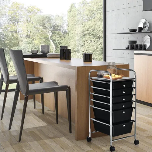 Vista 8 de DREAMADE Carrito rodante con cajones de almacenamiento, carrito utilitario con cajones de plástico extraíbles, ruedas con cerradura, carrito de arte