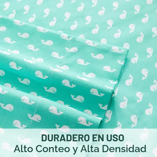 Vista 4 de Vonty Juego de sábanas de microfibra con estampado de ballenas gemelas