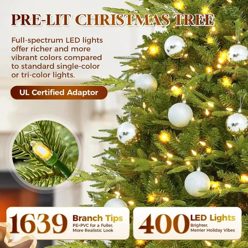 Vista 11 de HOLLO STAR Árbol de Navidad tipo lápiz preiluminado de 7.5 pies con 400 luces LED, control de aplicación, árbol de Navidad artificial Aspen, luces
