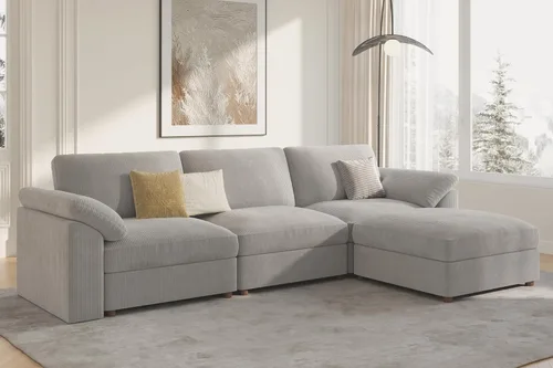 Vista 21 de EASE MOOSE Sofá modular verde seccional de gran tamaño en forma de L Pana verde