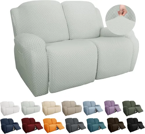 Vista 11 de YEMYHOM Funda elástica de 4 piezas para silla reclinable de jacquard con bolsillo lateral, antideslizante, ajustable, protector de muebles con parte