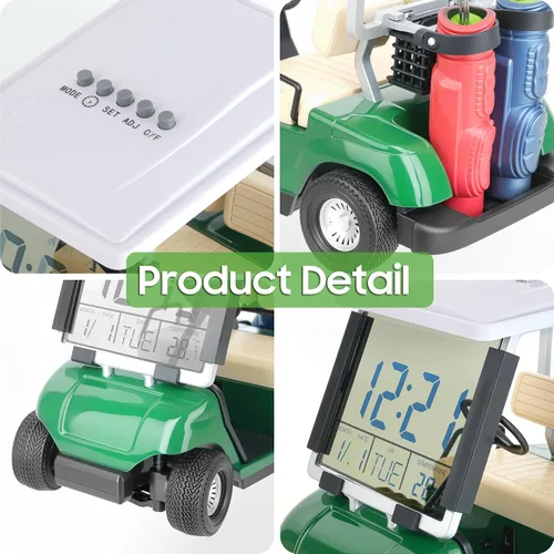 Vista 3 de 10L0L Mini carrito de golf, despertador, pantalla LCD, calendario, regalos de golf para hombres, aficionados, golfistas, recuerdo de carrera Verde