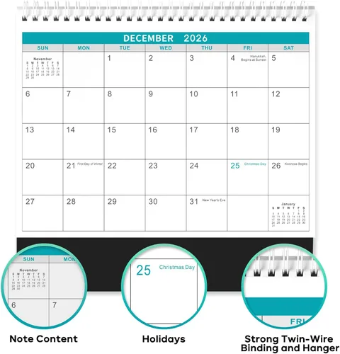 Vista 3 de Calendario de escritorio 2026-2027 – Calendario de escritorio de julio de 2026 a diciembre de 2027, calendario de 10 x 8.3 pulgadas, calendario