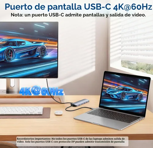 Vista 3 de Hub USB C de 10 Gbps, divisor USB C con salida de video 4K a 60 Hz, carga PD de 100 W, transferencia de datos, extensor adaptador USB 4 multipuerto