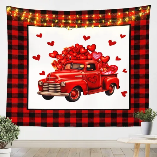 Vista 5 de Tapiz femenino de flores de rosas rojas, tapiz de pared para el día de San Valentín, decoración de habitación de niñas y mujeres, diseño de retazos