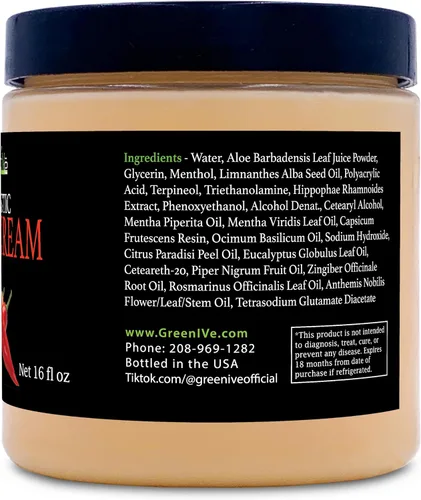 Vista 3 de GreenIVe Loción de masaje de crema caliente para articulaciones músculos y envoltura de estiramiento de la piel, tarro a granel de sensación de frío