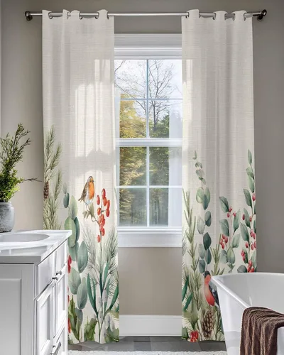 Vista 7 de Cortinas traslúcidas retro de eucalipto de 96 pulgadas de largo, juego de 2 paneles de cortinas para cocina, dormitorio, sala de estar, puerta