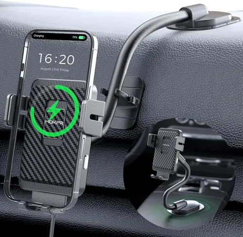 Vista 8 de Cargador de coche inalámbrico, con cuello de cisne ajustable, cargador de automóvil de sujeción automática, tablero de instrumentos