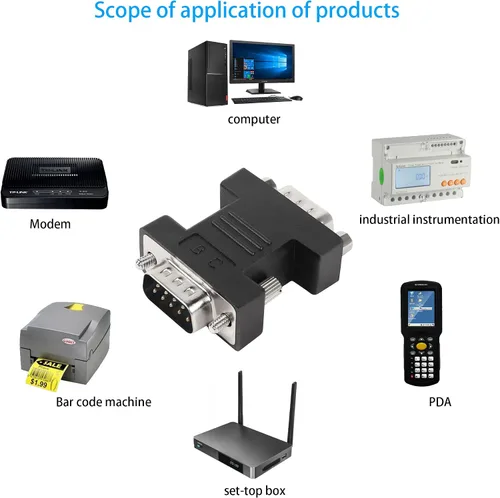 Vista 5 de QIANRENON RS232 DB9 macho a DB9 macho adaptador de conector extensor DB 9 Pin convertidor serial, para dispositivos de interfaz de comunicación