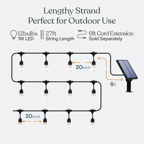 Vista 3 de Brightech Ambience Pro - Cadena de luces solares de 27 pies para exteriores, luces de patio impermeables de grado comercial con bombillas Edison