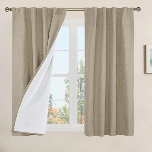 Vista 160 de LAMIT Cortinas opacas cortas de lino de 30 pulgadas para ventanas de cocina sobre el fregadero, cortinas de café texturizadas de lino marfil