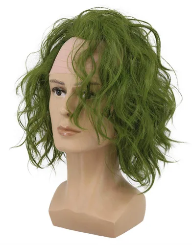 Vista 3 de VGbeaty Peluca de disfraz de anime de anime corto y rizado para hombres adultos, para Halloween, cosplay, color verde oscuro
