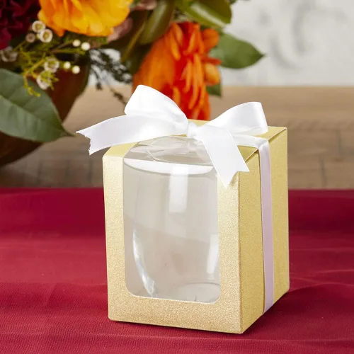 Vista 3 de Kate Aspen, Caja de regalo dorada brillante, regalo o recuerdo de fiesta, puede contener copas de vino sin tallo de 9 onzas (juego de 12)