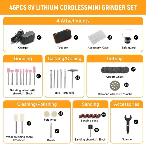 Vista 3 de Hoteche Mini kit de herramientas rotativas inalámbricas, batería de iones de litio de 5 velocidades de 8 V con 42 accesorios, herramienta giratoria