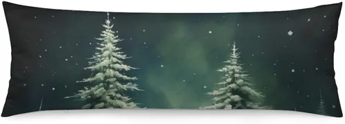 Vista 10 de Funda de almohada corporal con estampado de bosque natural, funda protectora larga con cremallera, pinos verdes con copos de nieve, funda