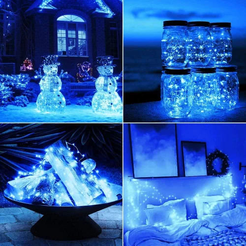 Vista 3 de Olafus Paquete de 16 luces de hadas azules que funcionan con pilas, mini tira de luces estrelladas impermeables IP68, 7 pies, 20 luces LED