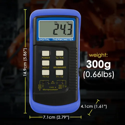 Vista 8 de Termómetro de termopar tipo K (-50 ~ 2,372.0 °F), medidor de temperatura digital de doble canal con 2 abrazaderas de temperatura y sensores de sonda