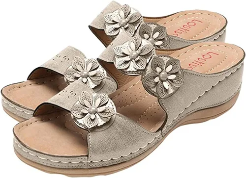 Vista 69 de Ladmiple Sandalias ortopédicas florales de moda 2023 con soporte de arco, zapatillas romanas casuales con puntera abierta