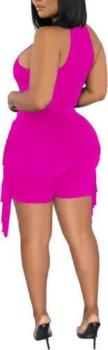 Vista 2 de LYANER Enterizo corto para mujer con borlas y cuello halter sin mangas
