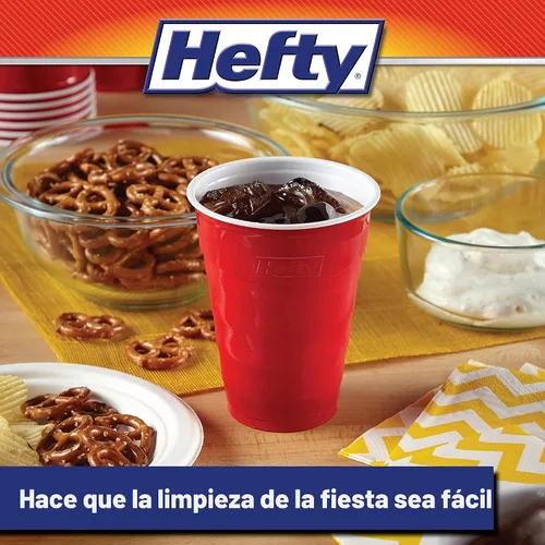 Vista 4 de Vasos de Plástico Desechables Hefty Party On, Rojos, 18 Onzas, 50