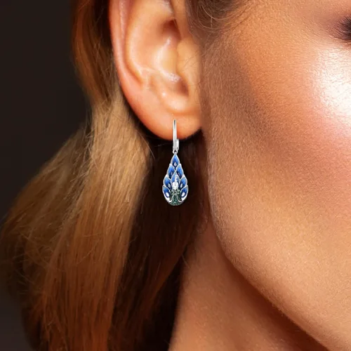 Vista 4 de Santuzza Aretes colgantes de plata de ley 925 con diseño de pavo real esmaltado para mujer