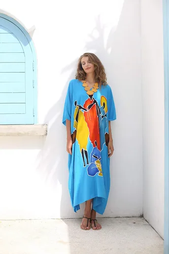 Vista 7 de SHU-SHI Vestido largo de caftán para mujer, vestido largo de playa, vestido casual de talla grande