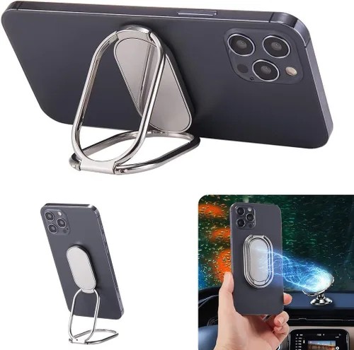 Vista 7 de Soporte de anillo para teléfono con patas plegables, soporte de dedo para celular, rotación de 360°, anillo de metal compatible con soporte Negro