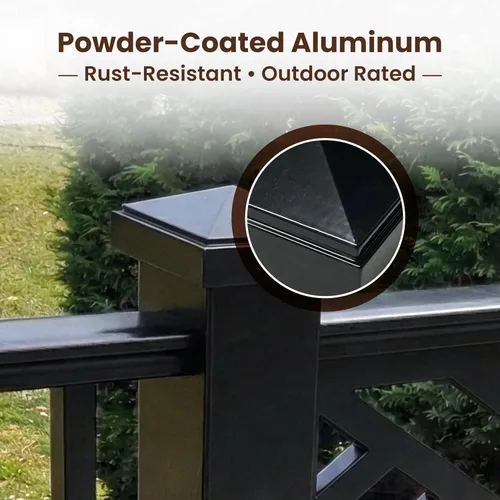 Vista 3 de Tapa de poste de pirámide de aluminio de 2 x 2 pulgadas para postes de metal, ajuste a presión, color negro con recubrimiento en polvo, resistente