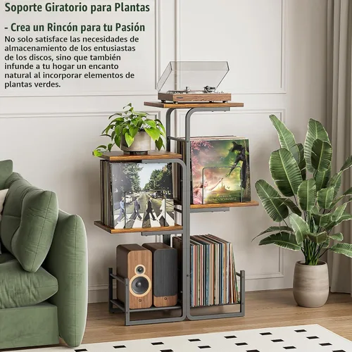 Vista 4 de Bikoney - Soporte para tocadiscos inspirado en jardineras con gran almacenamiento de vinilo, mesa de tocadiscos vintage con estante para LP