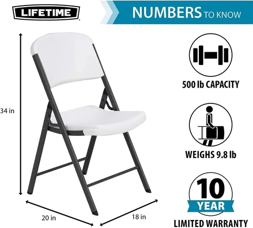 Vista 3 de Lifetime Silla plegable contorneada de grado comercial, color blanco (paquete de 4)