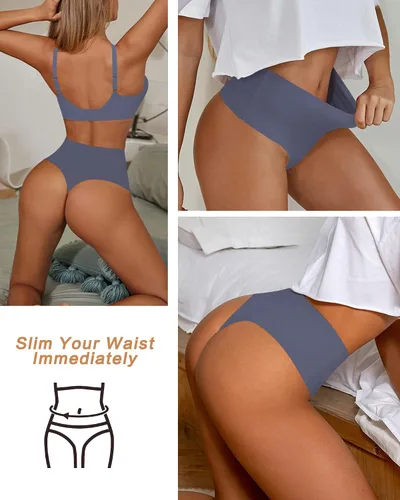 Vista 4 de Tangas de cintura alta transpirables que no se ven para mujer, ropa interior sin costuras, paquete de 4